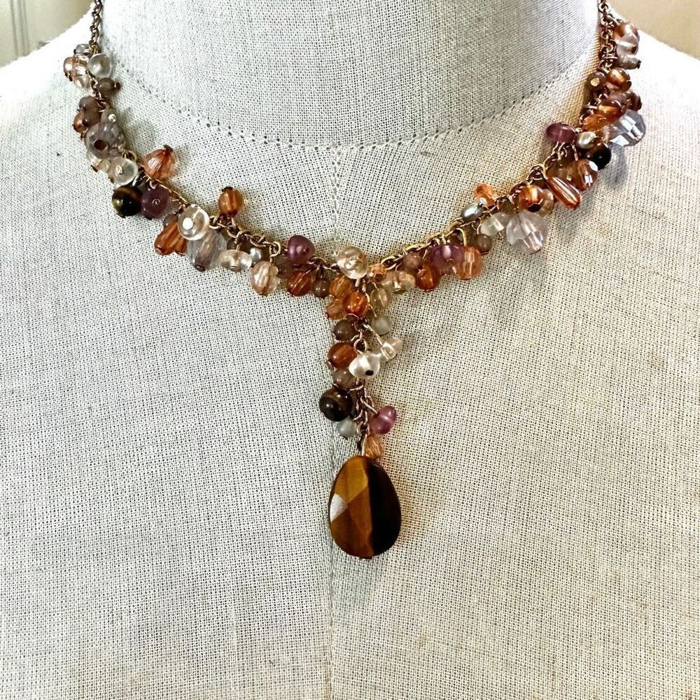 Avon tigers eye beaded Y choker necklace